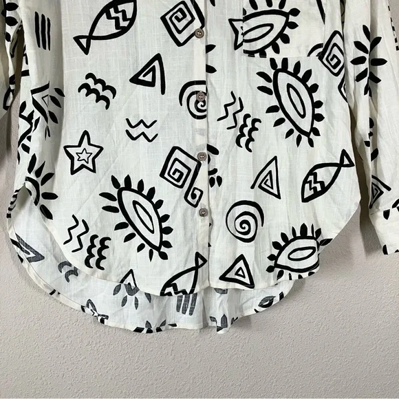 BLU PEPPER Linen Blend Button Up Shirt M Long Sleeve Boho Artsy Resort Vacation - Picture 4 of 13